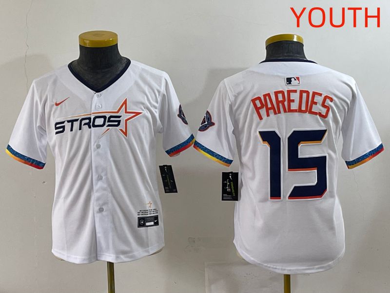 Youth Houston Astros #15 Paredes White Fourth generation Joint Name 2025 Nike MLB Jersey style 1